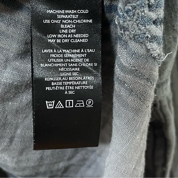 Free People We The Free Indigo Skies Stripe Shirt Size M Gravel Grey Raw Hem - Picture 10 of 12